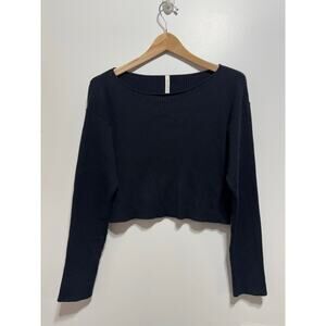 Aritzia The Group Babaton Boat Neck Ribbed Knit Crop Sweater Size M in Black